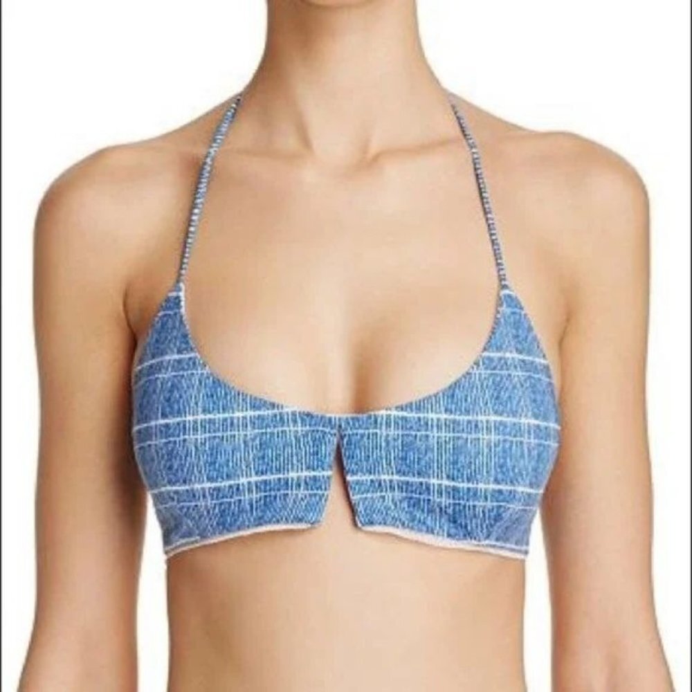 ⚡️Tavik Size XS Blue And White Cassis Halter Bikini Top Swim Removable Cups